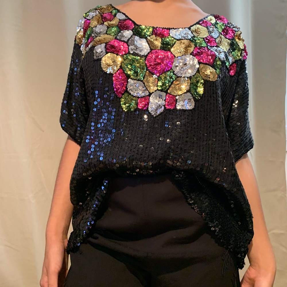 Sequins Short Sleeve Multi-color Top